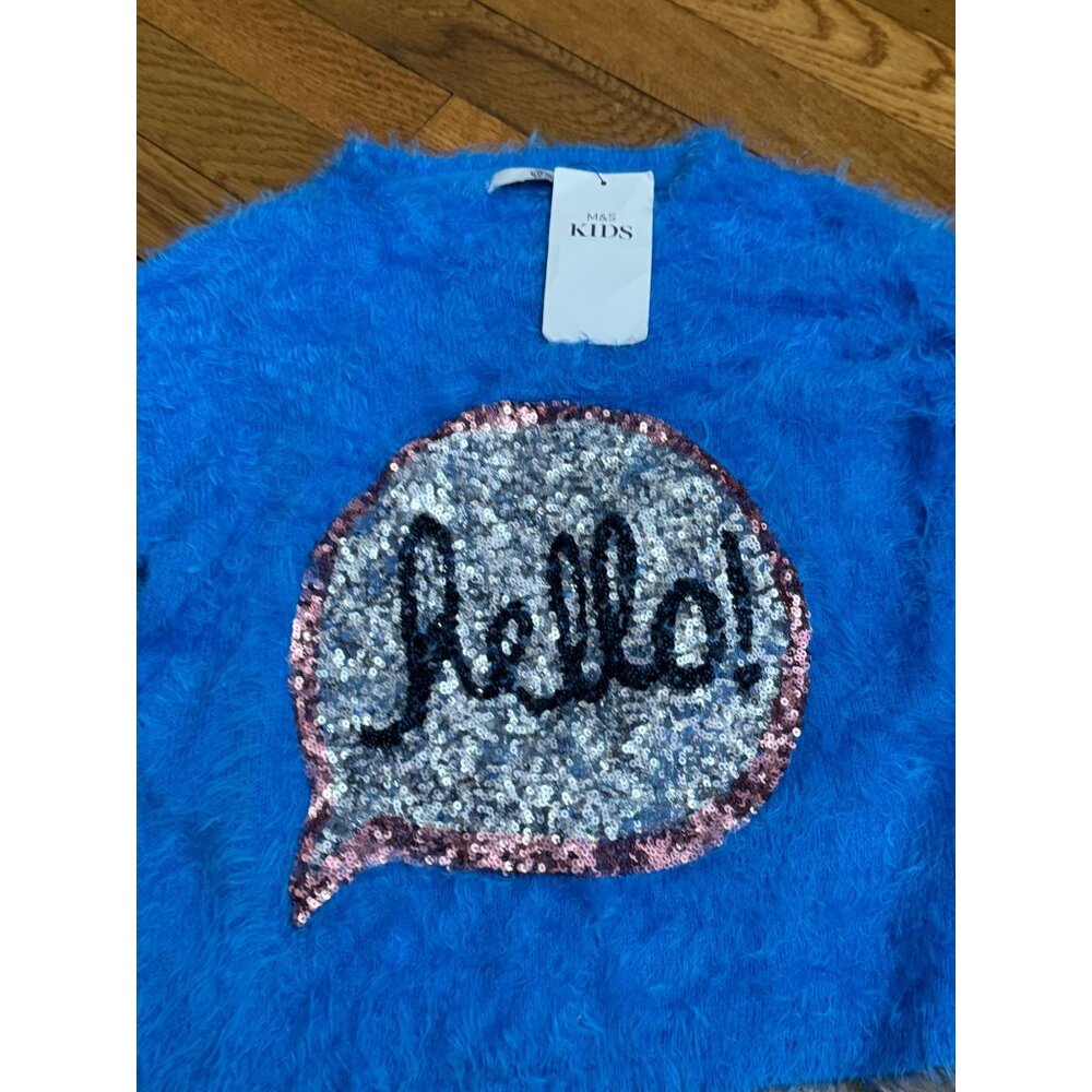 M&S Marks & Spencer Kids Hello Sequin Blue Fuzzy … - image 3